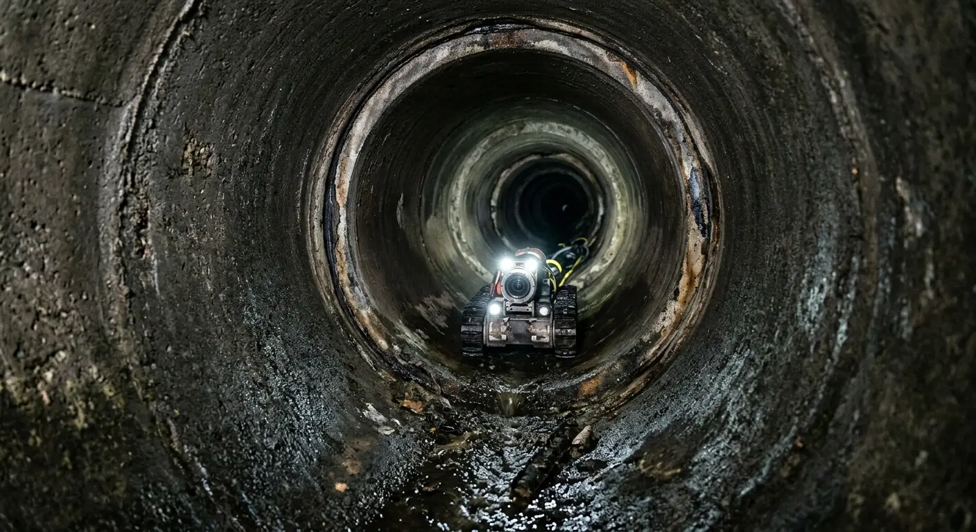 Robotic sewer camera inspecting pipe interior for Drain Snake Service in Williamson