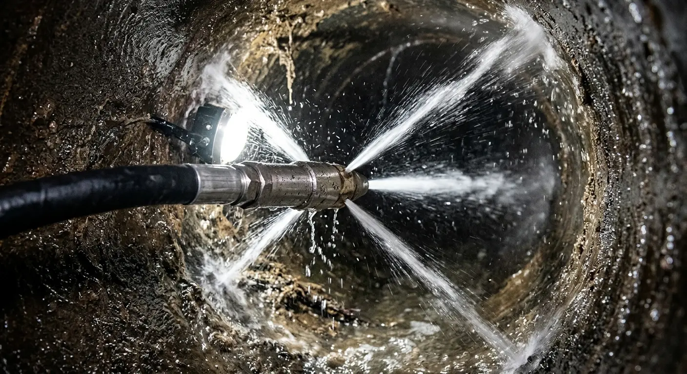 High-pressure hydro jetting nozzle cleaning sewer pipe for Storm Drain Cleaning in Williamson